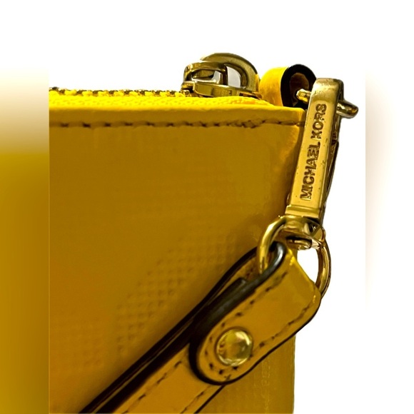 Michael Kors Women’s Patent Leather Monogram Wallet Wristlet W/ Strap, Yellow - Picture 10 of 11